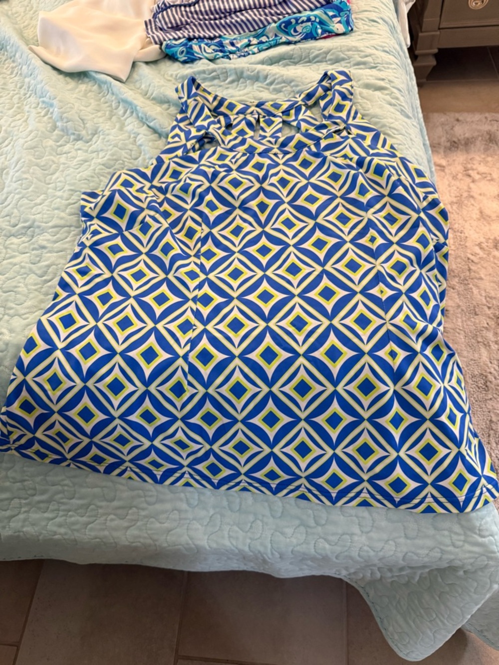 Lulu-B Blue White and Yellow Geometric Tank Top - Picture 3 of 6